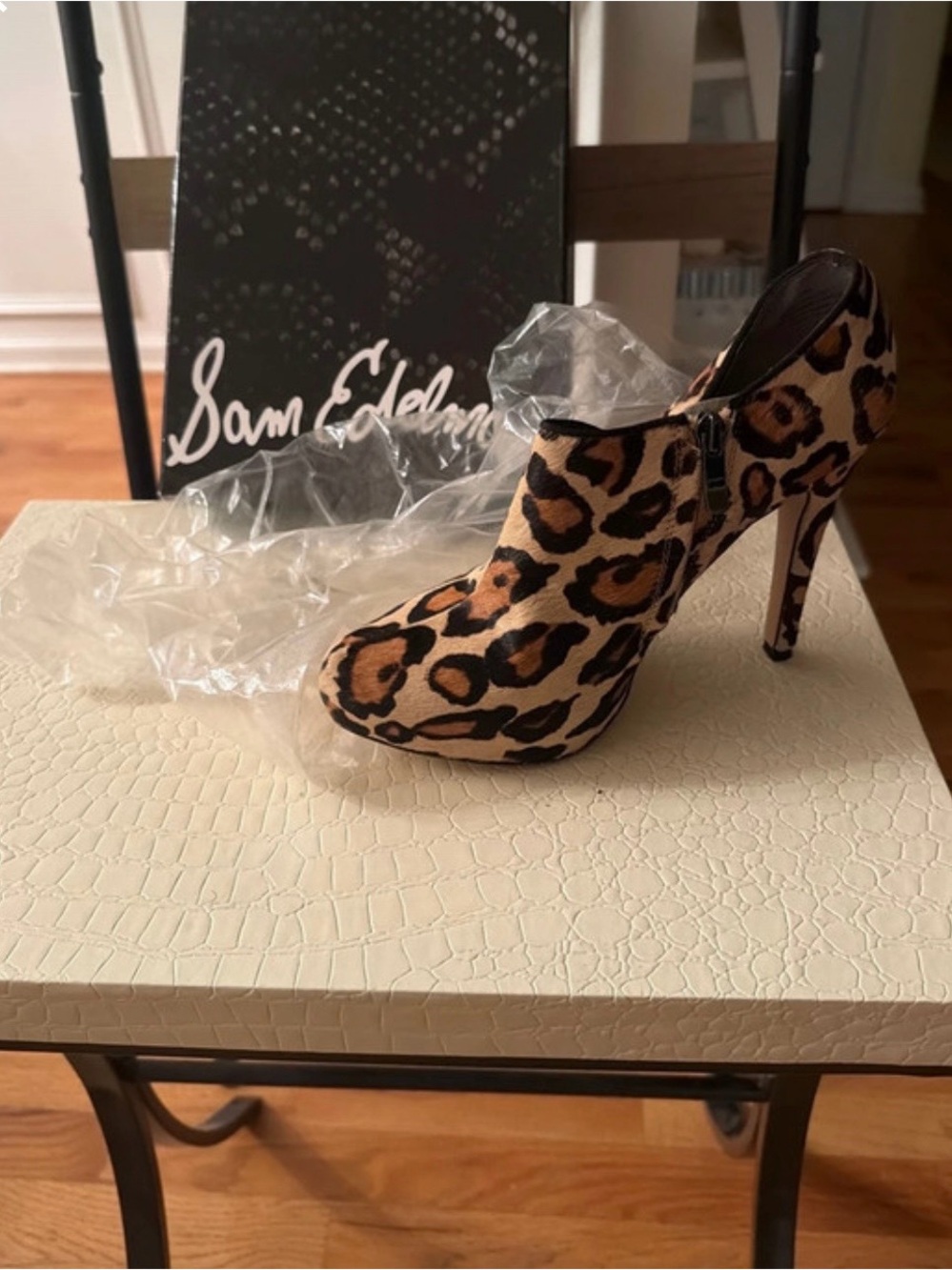 Sam Edelman Leopard Print Stiletto Bootie in Tan and Black